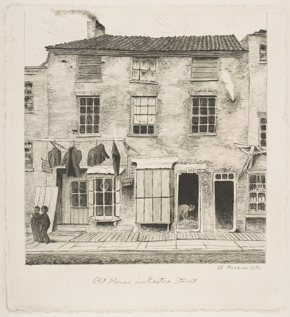 Altes Haus in der Rector Street, aus "Szenen des alten New York" von Henry Farrer