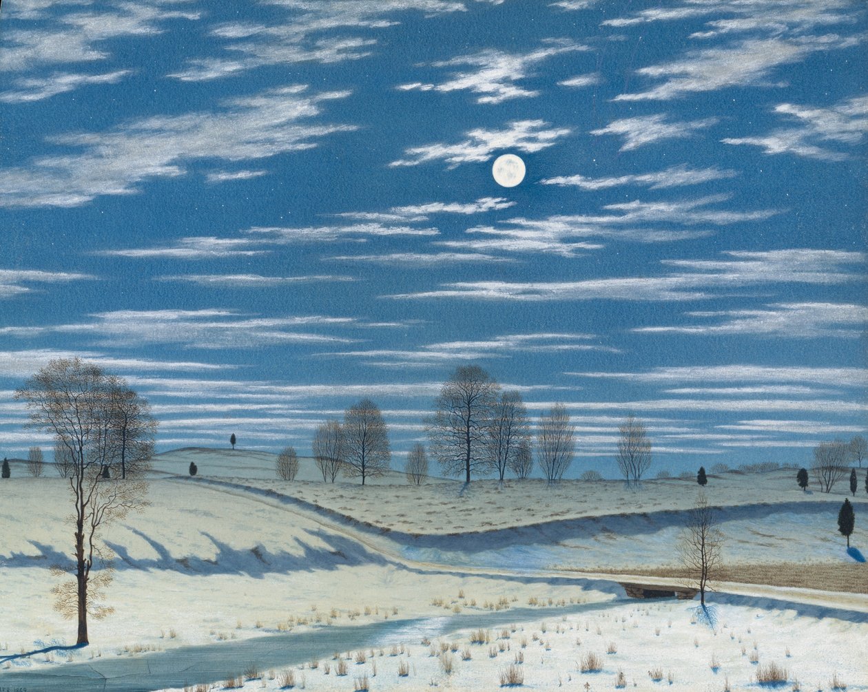 Winterszene im Mondlicht, 1869 von Henry Farrer