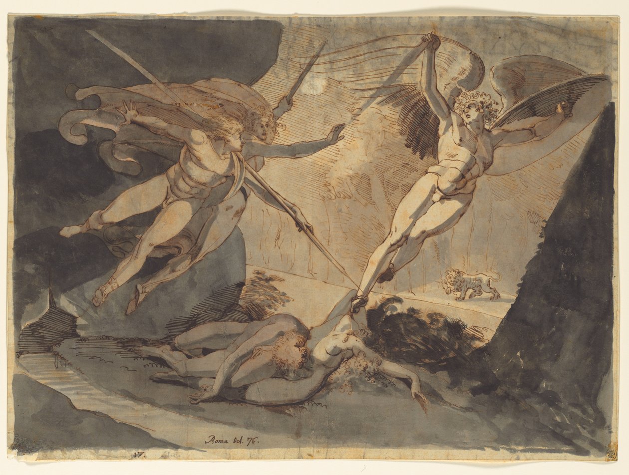 Satan fährt auf bei der Berührung von Ithuriels Speer, 1776 von Johann Heinrich Füssli