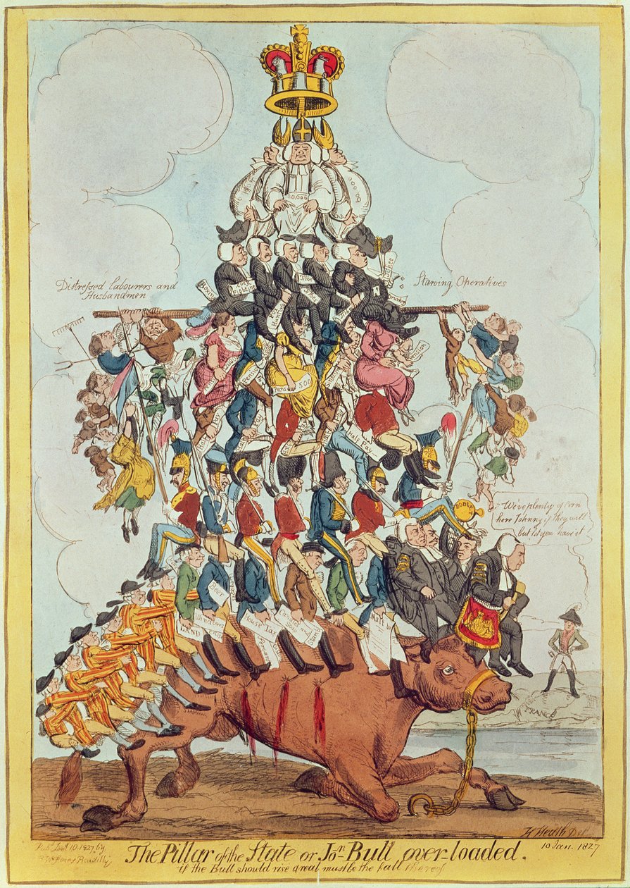 Die Säule des Staates oder John Bull überlastet, nach Cruikshank, 1819, 1827 von Henry Heath