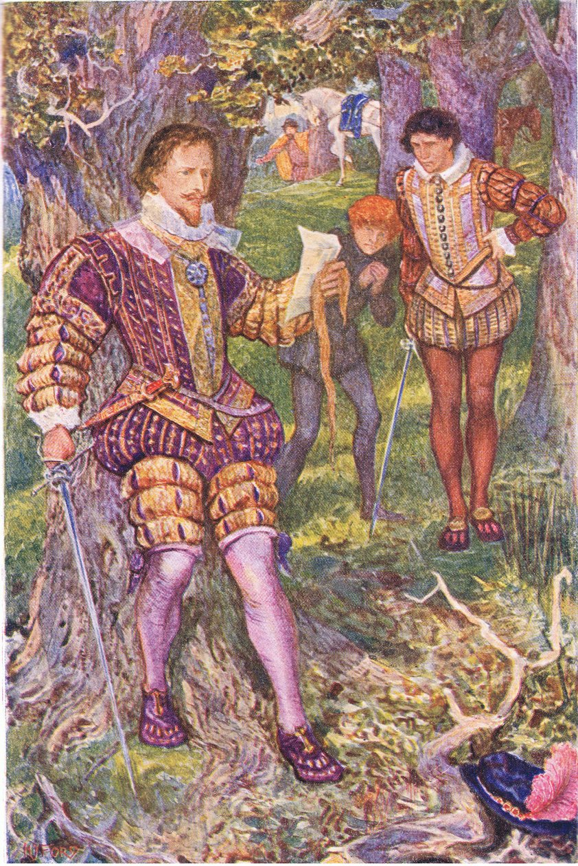Leicester liest Amys Brief, Illustration aus Kenilworth, ca. 1910 von Henry Justice Ford