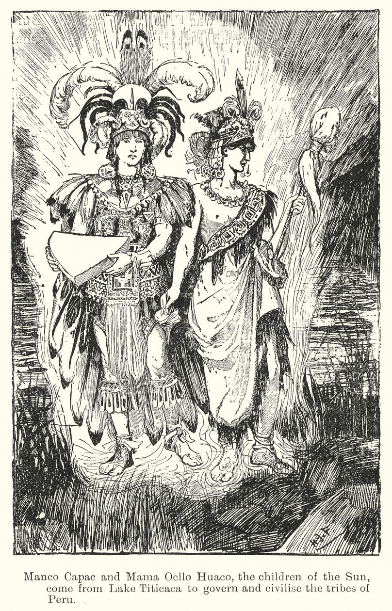 Manco Capac und Mama Ocllo Huaco, die Kinder der Sonne, kommen aus dem Titicacasee, um die Stämme zu regieren und zu zivilisieren von Henry Justice Ford