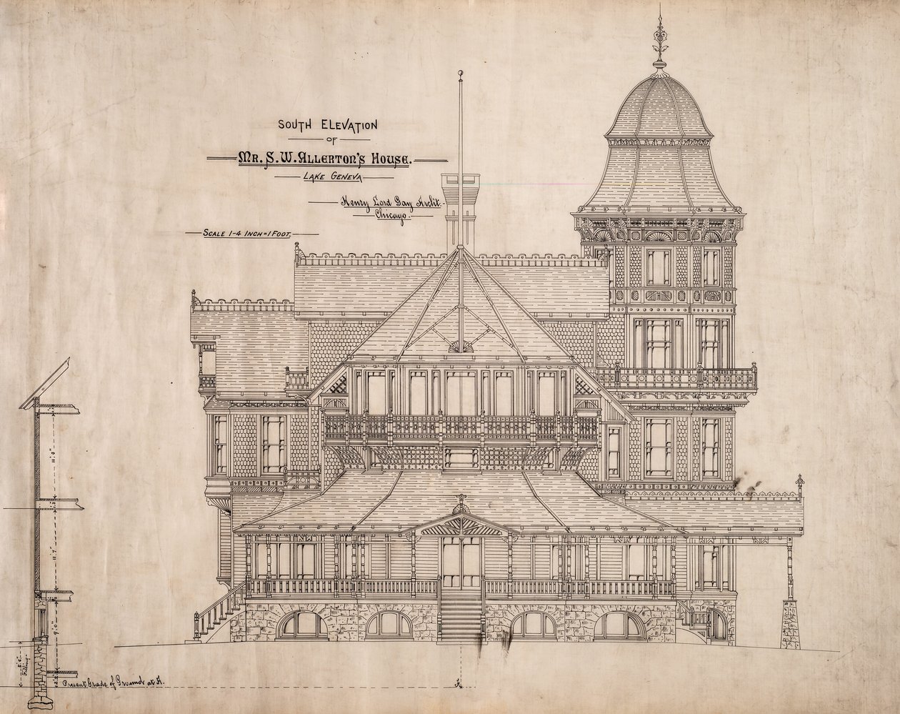 Haus für Herrn S.W. Allerton, Lake Geneva, Wisconsin: Südfassade von Henry Lord Gay