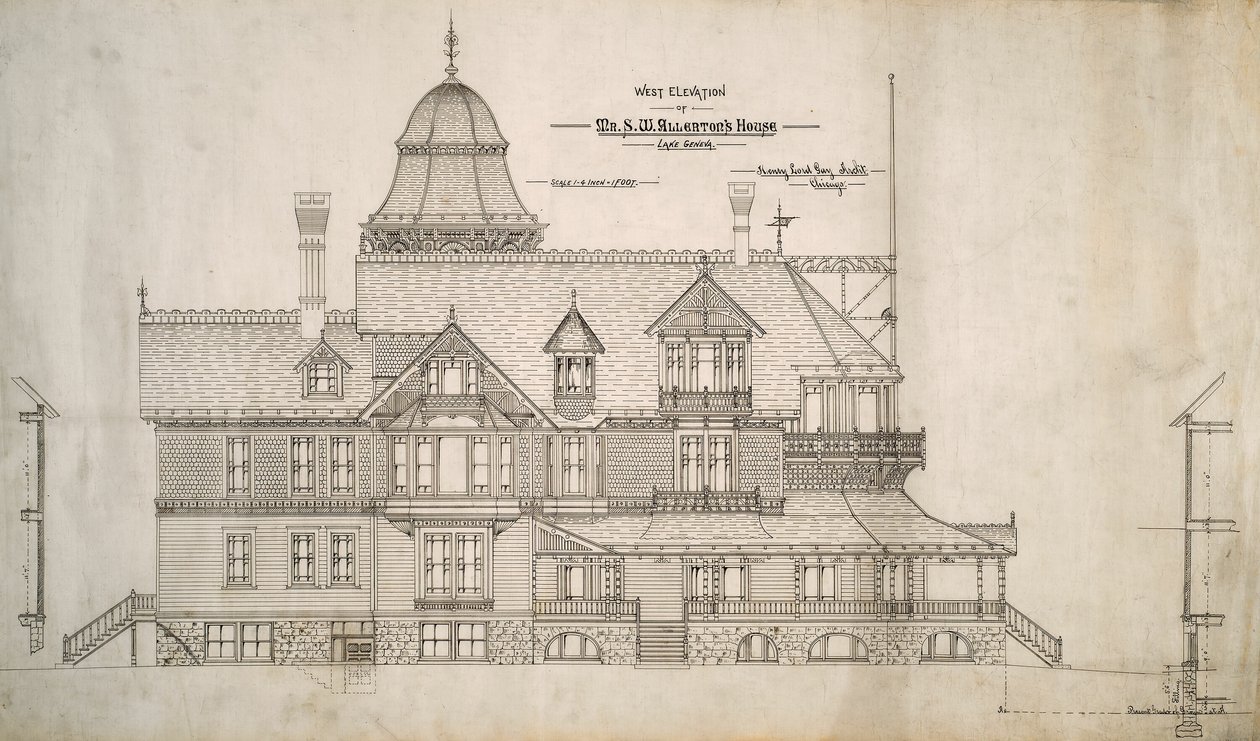 Haus für Mr. S.W. Allerton, Lake Geneva, Wisconsin: Westansicht von Henry Lord Gay