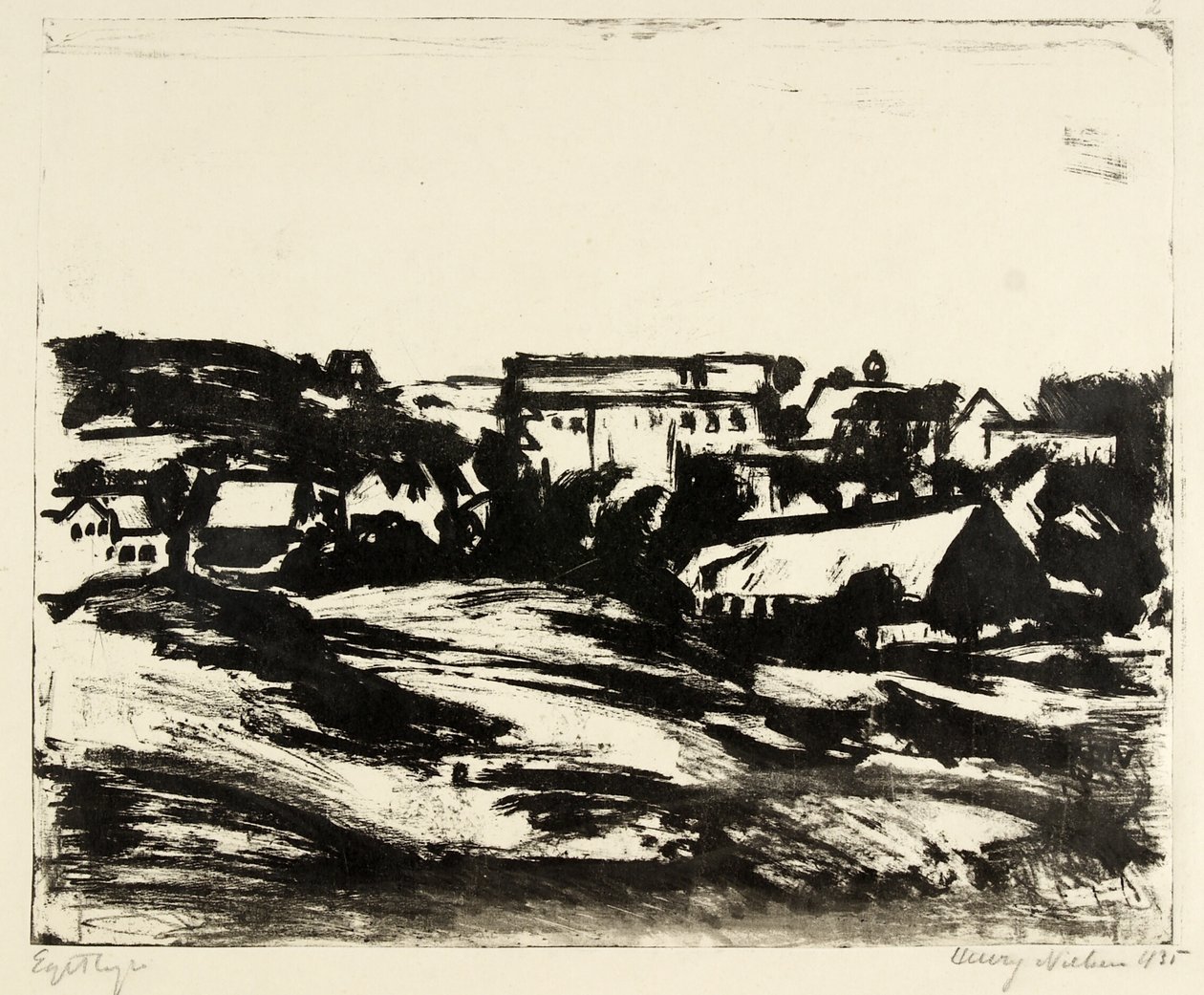 Hügelige Landschaft mit Häusern von Henry Nielsen