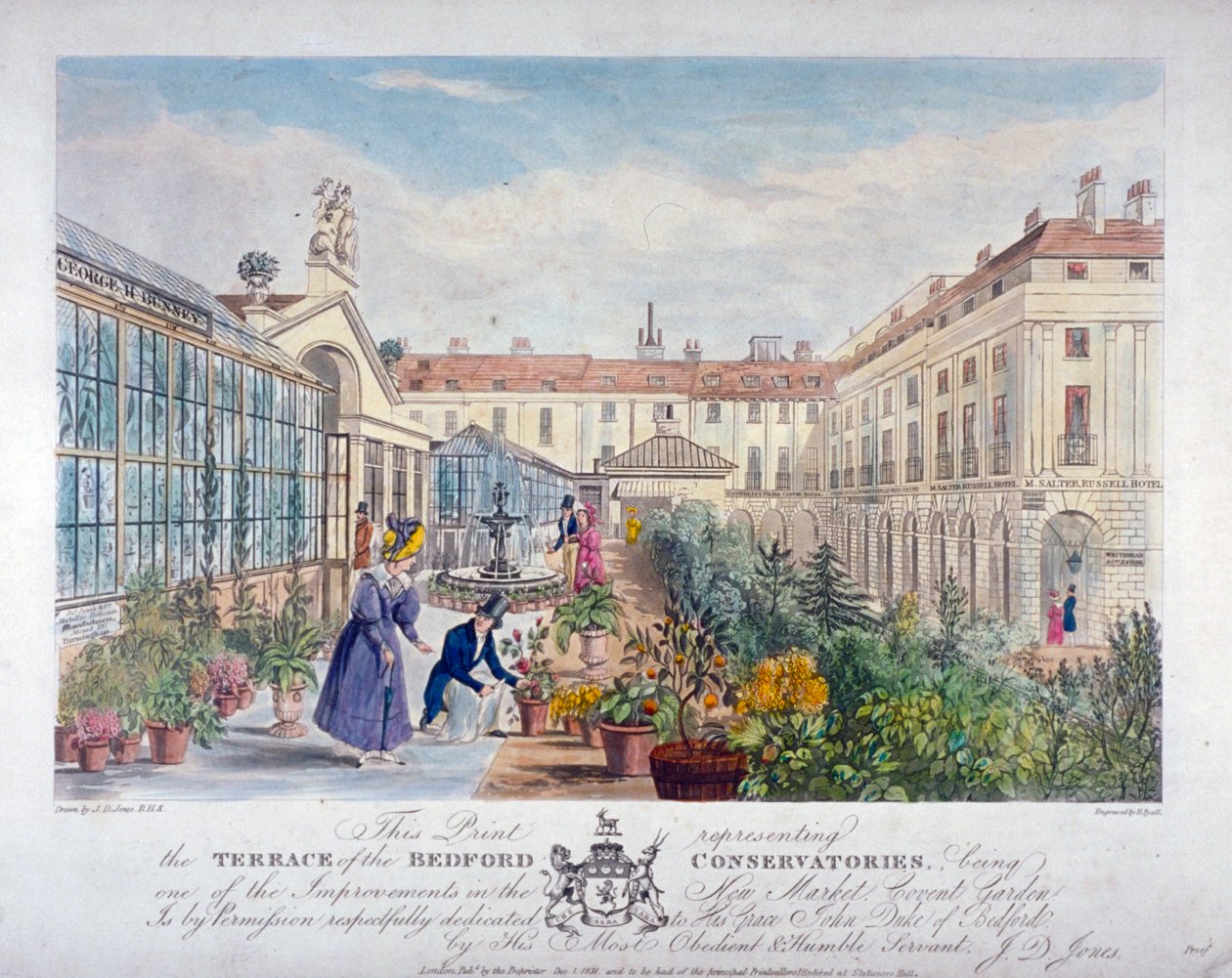Terrasse der Bedford Conservatories am Covent Garden Market, Westminster, London, 1831 von Henry Pyall