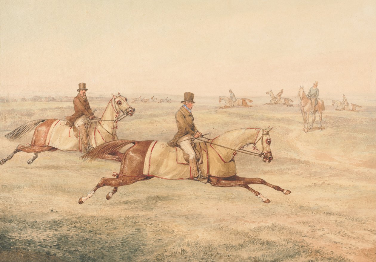 Zwei Reiter üben Pferde im Galopp von Henry Thomas Alken