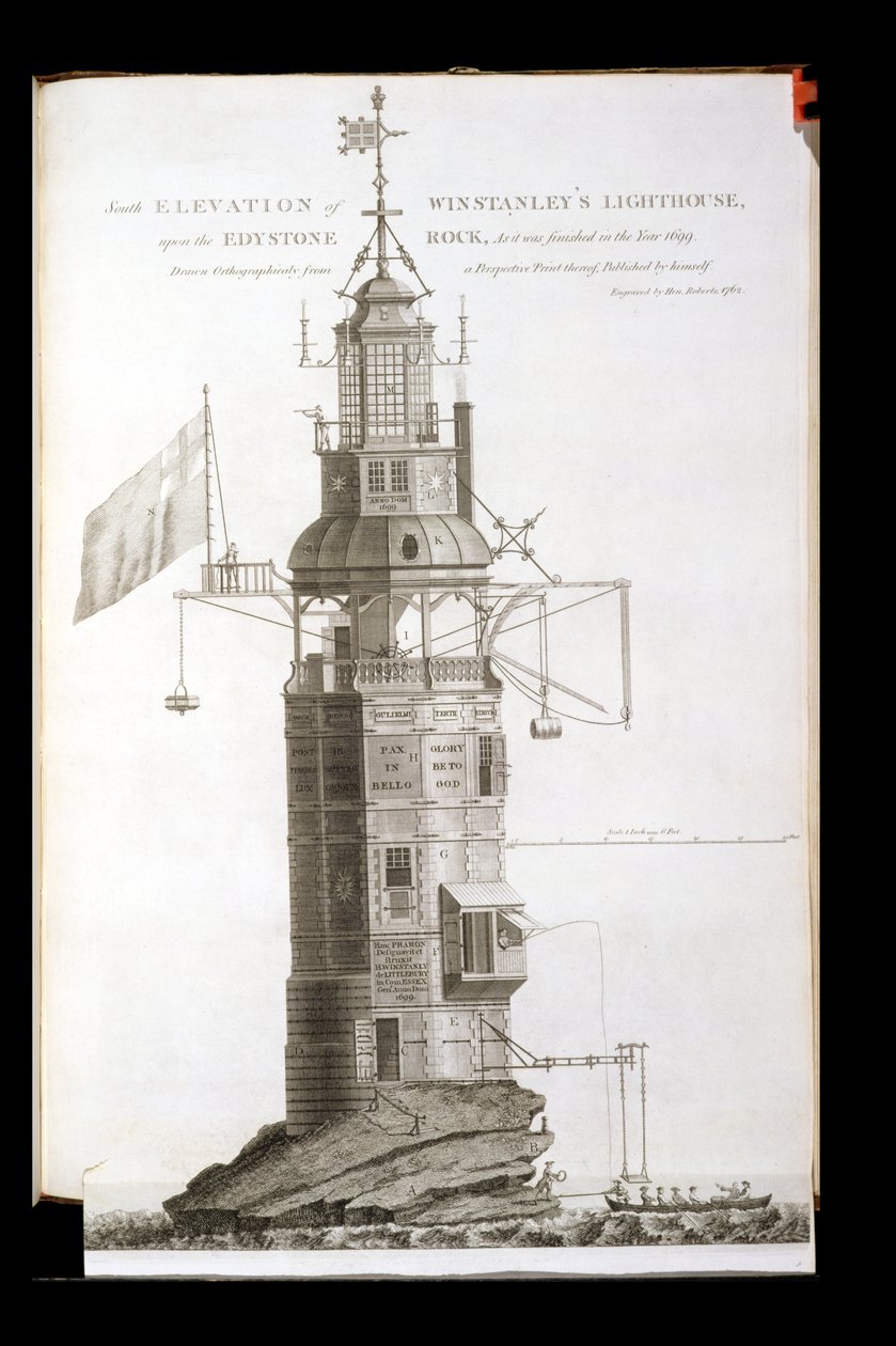 Edystone-Leuchtturm, graviert von Henry Roberts (fl.1762), 1762 von Henry Winstanley
