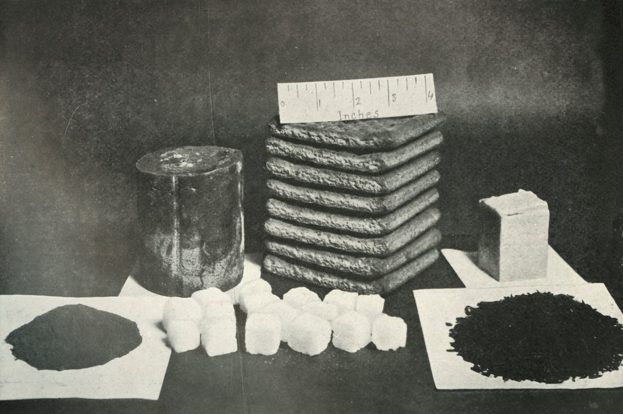 Die Schlittenration der Polarexpedition: Pemmikan, Kekse, Butter, Kakao, Zucker und Tee, 1911, 1913 von Herbert Ponting