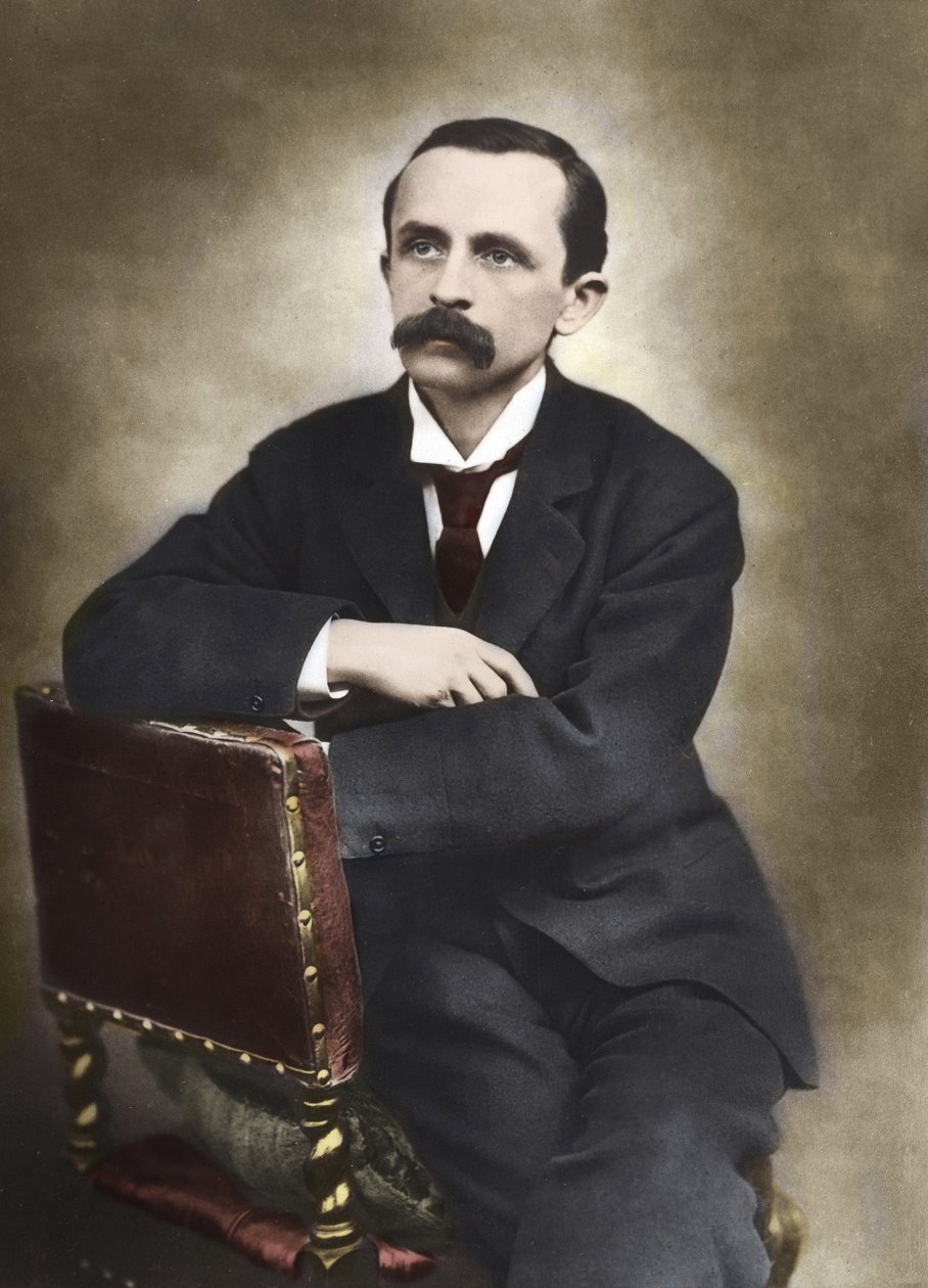 Porträt von J.M. Barrie, fotografiert von Barraud im Jahr 1893 - James Matthew Barrie (1860-1937), schottischer Schriftsteller, Schöpfer von Peter Pan - Farbige Fotografie. von Herbert Rose Barraud