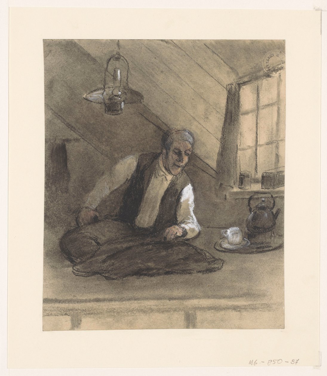 Schneider bei der Arbeit auf einem Dachboden von Herman Heijenbrock (possibly)