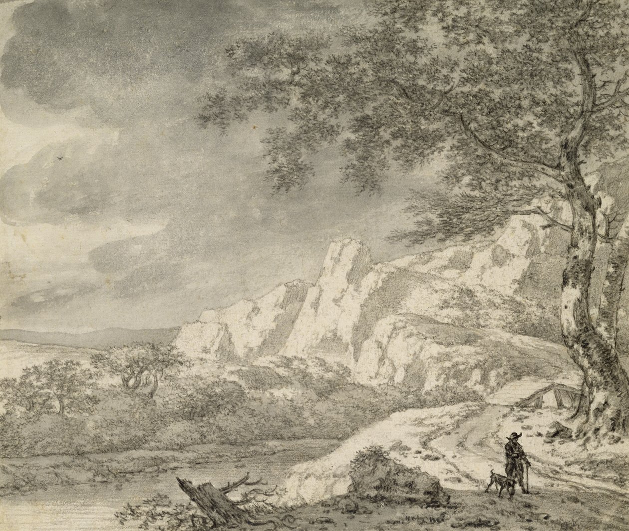 Gebirgslandschaft mit Wanderer von Herman Nauwincz
