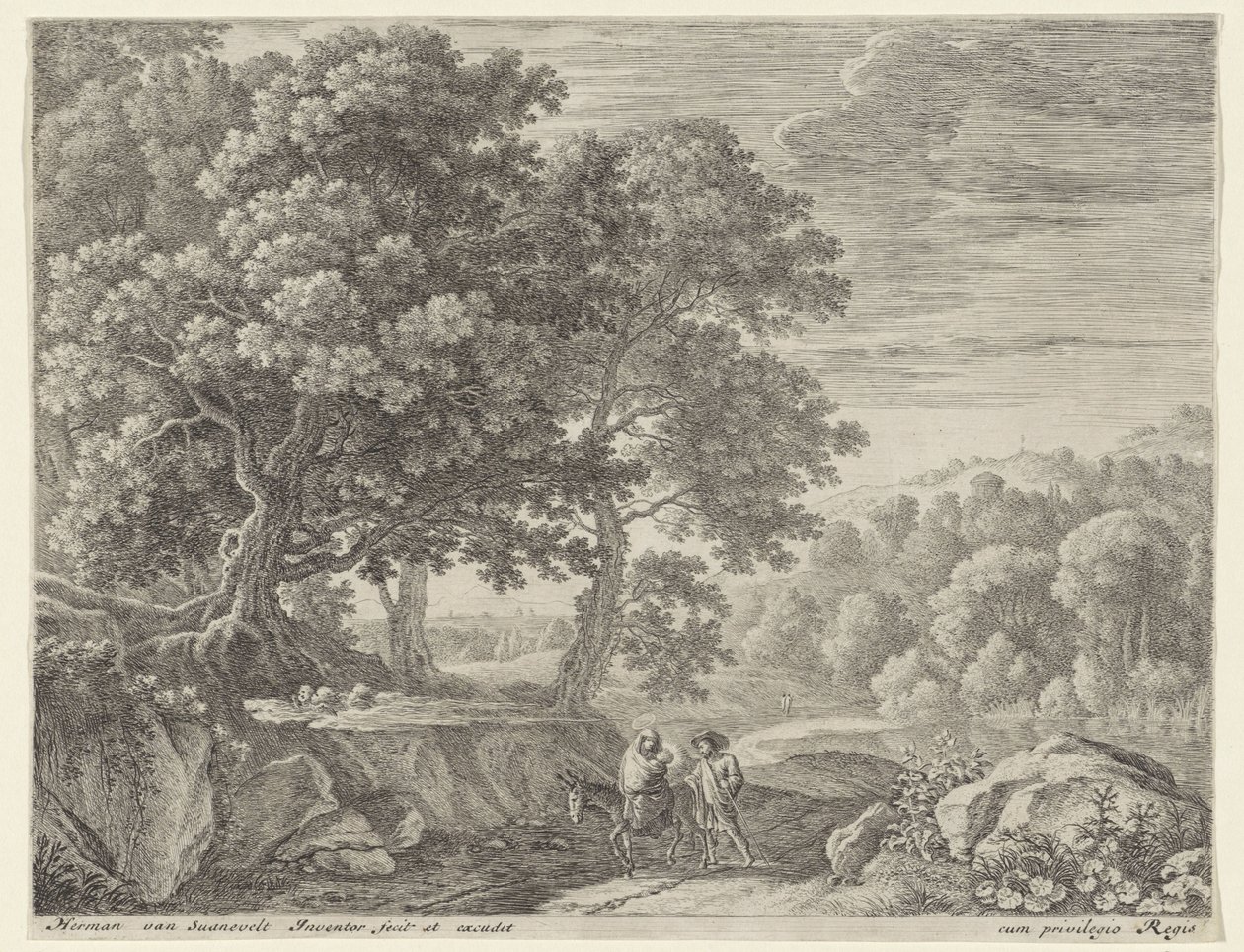 Heilige Familie mit Esel und Cherubinen von Herman van Swanevelt
