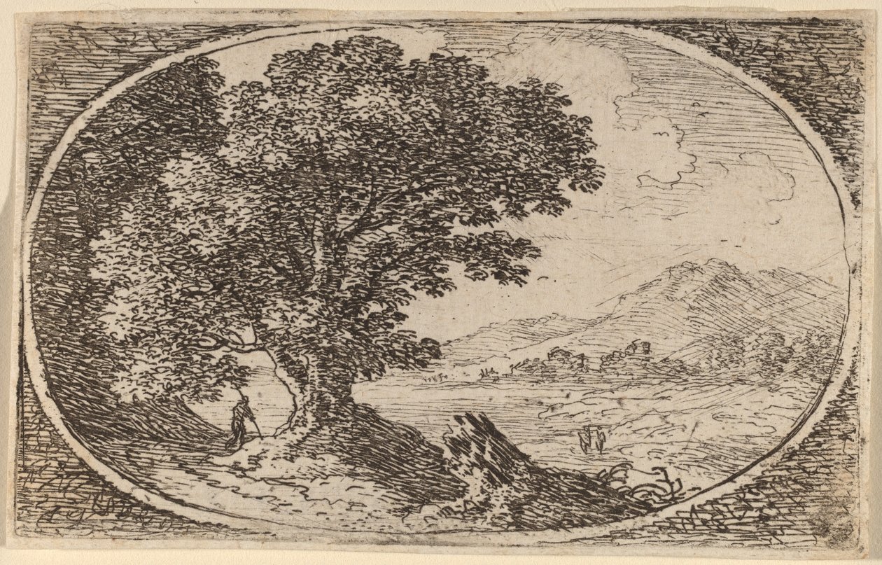 Pfad links von einem großen Baum und einem Baumstumpf von Herman van Swanevelt