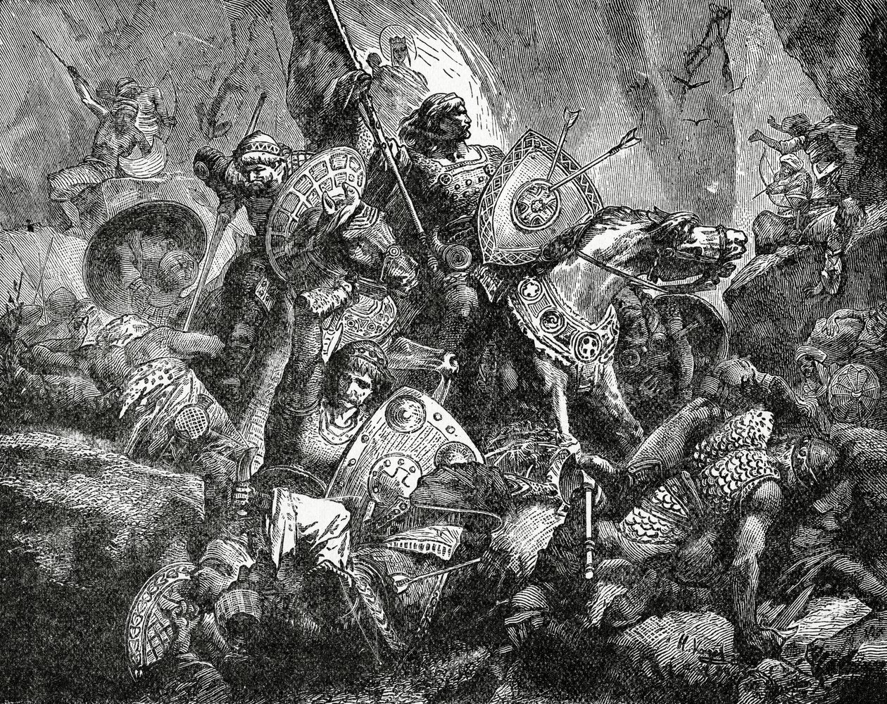 Schlacht im Pass von Roncevaux am 15. August 778, um 1890 von Hermann Vogel