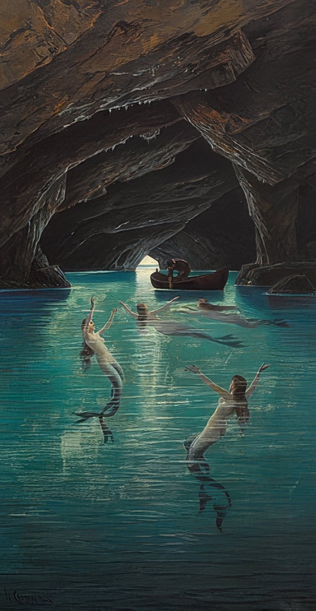 Ein Fischer und Meerjungfrauen in der Blauen Grotte auf Capri von Hermann David Salomon Corrodi