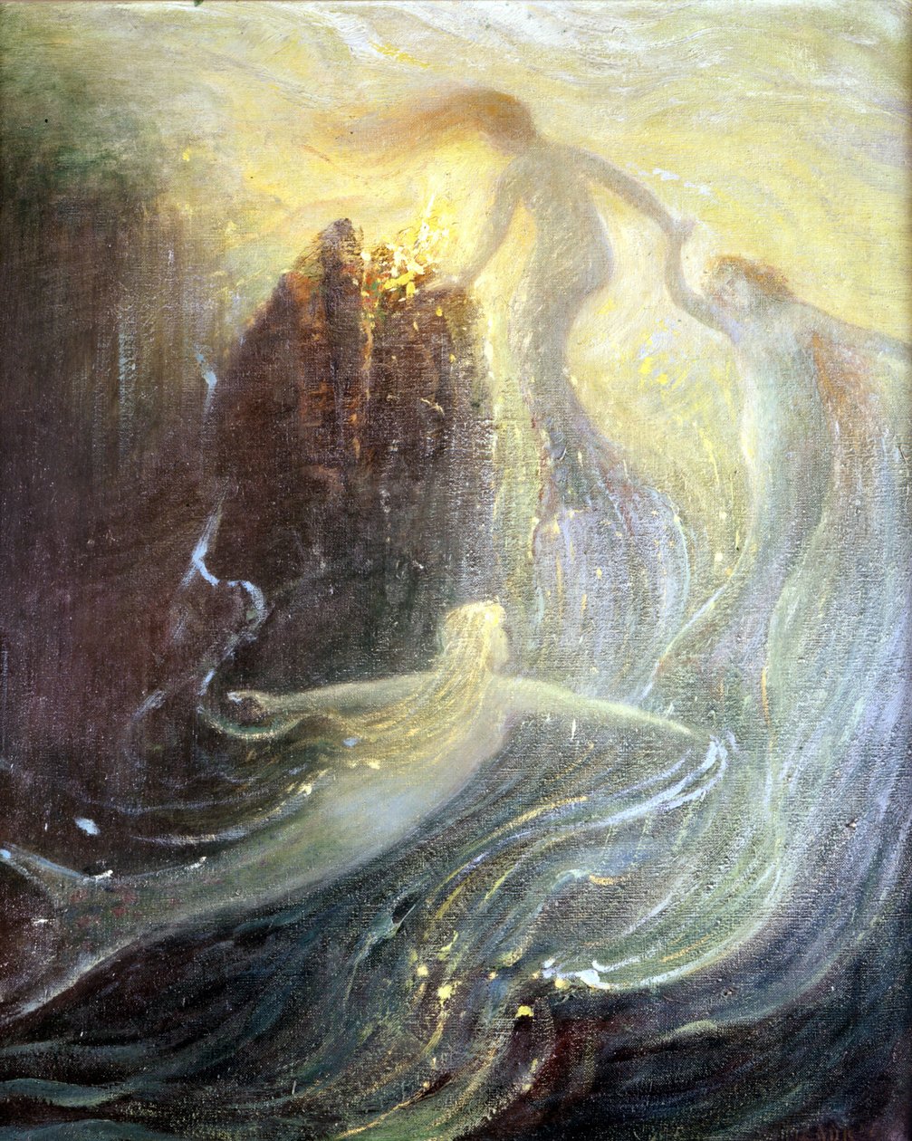 Bühnenbild für die Oper „Les filles du Rhine“ von Richard Wagner, geschaffen 1869: Gemälde von Herman Hendrich. Wagner-Museum Bayreuth von Hermann Hendrich