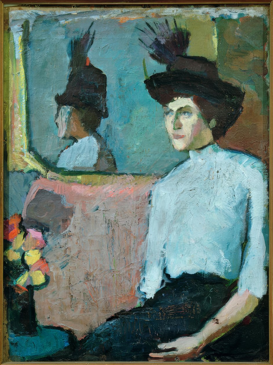 Dame mit Hut vor Spiegel von Hermann Stenner