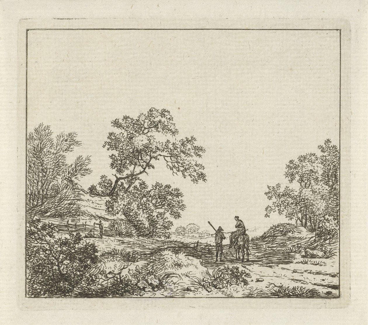 Landschaft mit Mann zu Fuß und Frau zu Pferd von Hermanus Fock