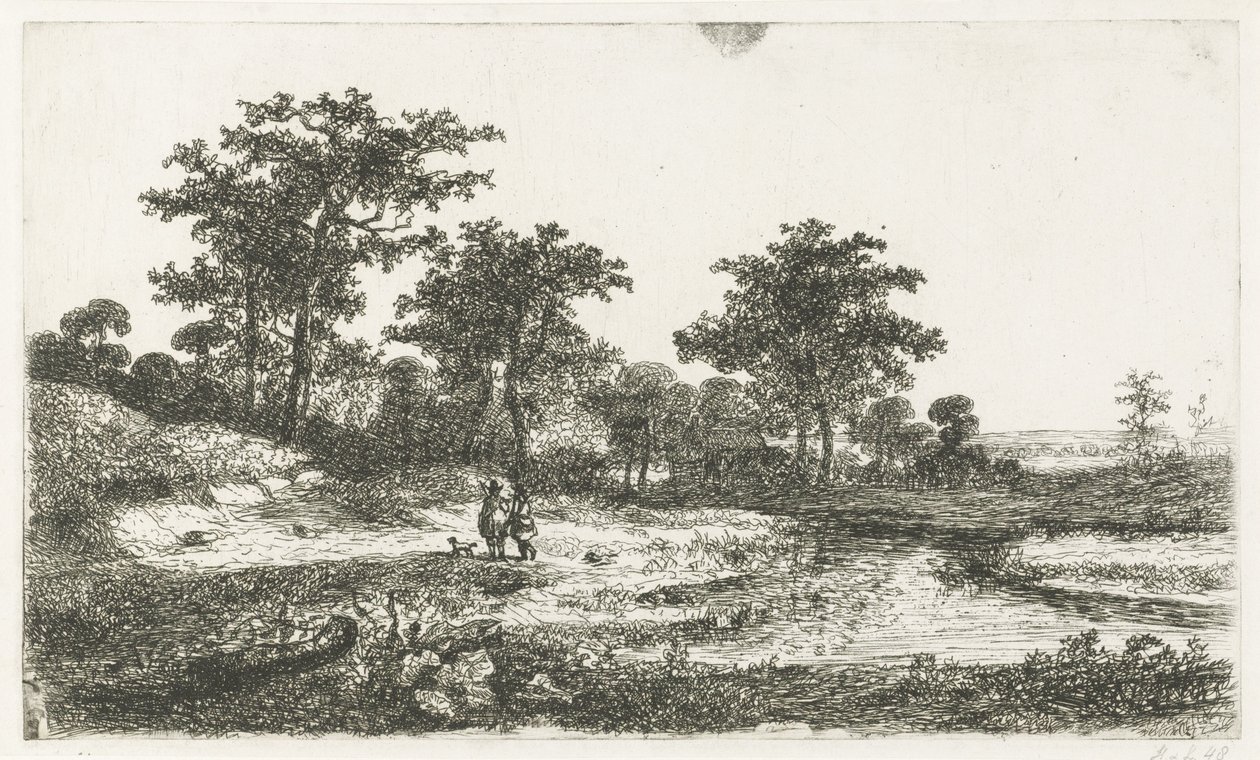 Zwei Jäger an einem Teich von Hermanus Jan Hendrik van Rijkelijkhuysen