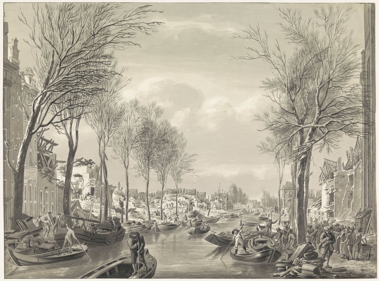 Reparaturarbeiten am Steenschuur nach der Katastrophe, 1807 von Hermanus Numan (possibly)