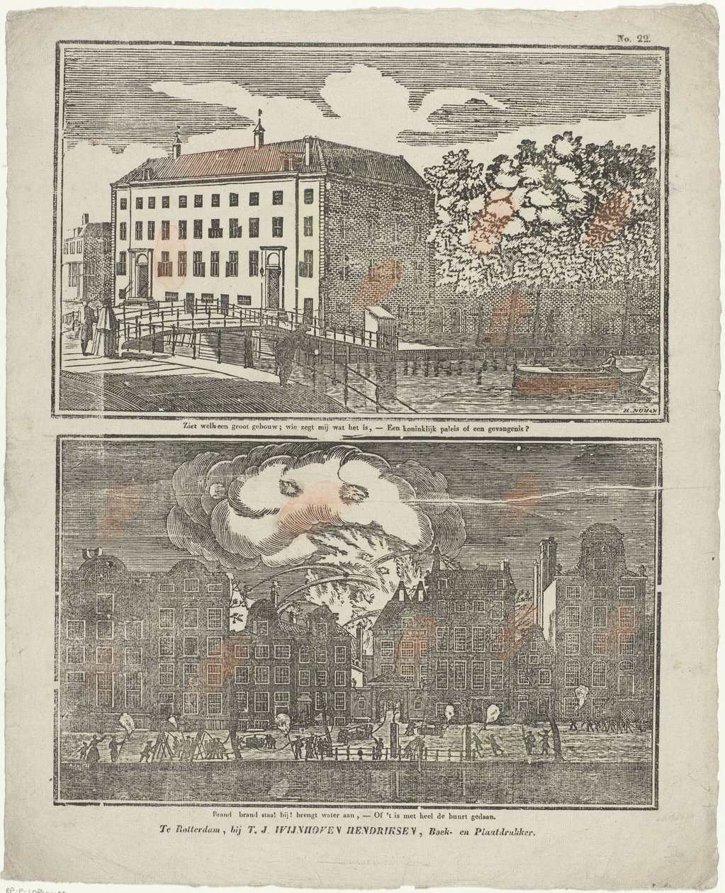 Das Gefängnis in Amsterdam und ein brennendes Grachtenhaus von Hermanus Numan