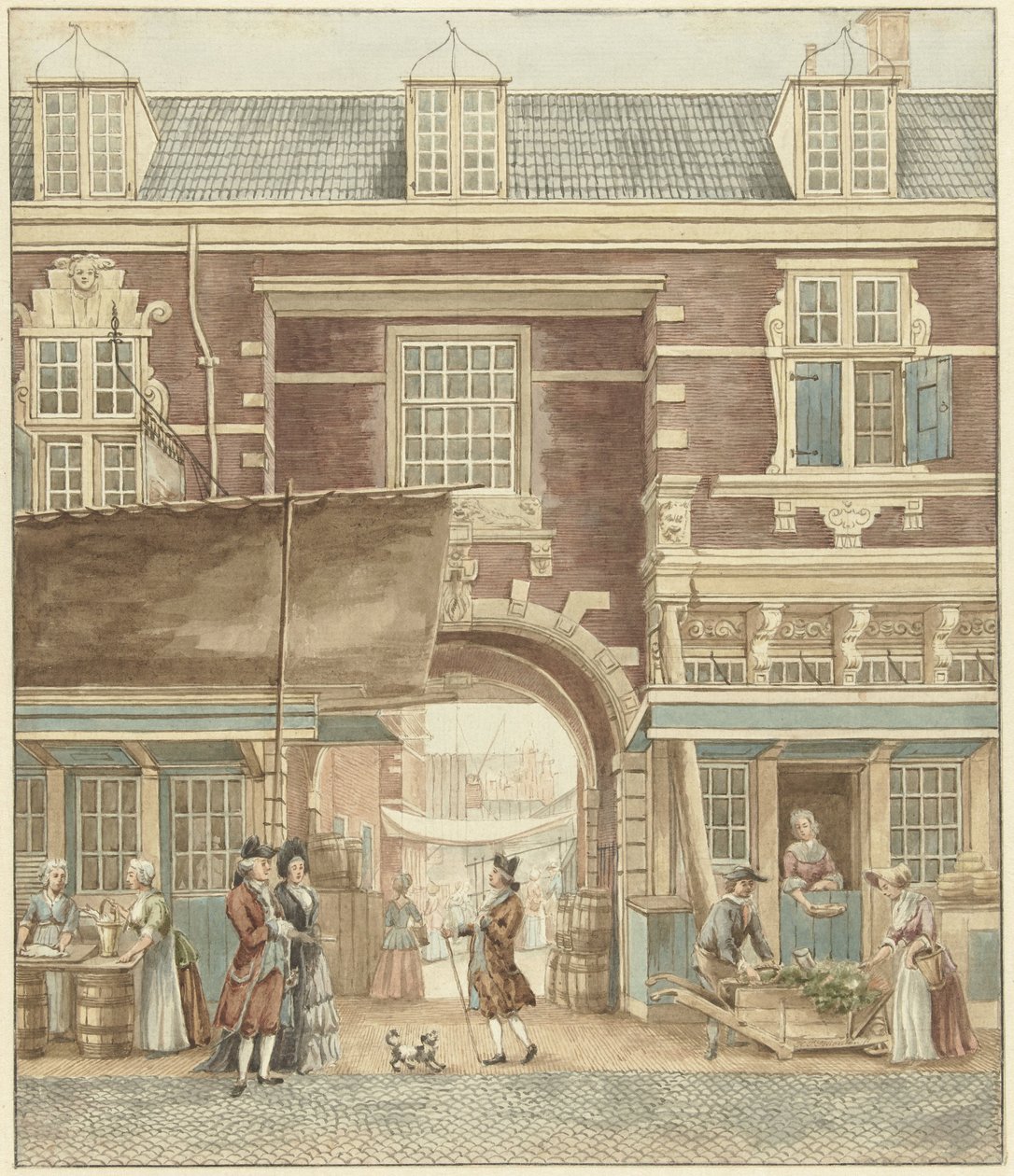 Die Kleine Fischpforte an der Vijgendam mit Blick auf den Fischmarkt von Hermanus Petrus Schouten