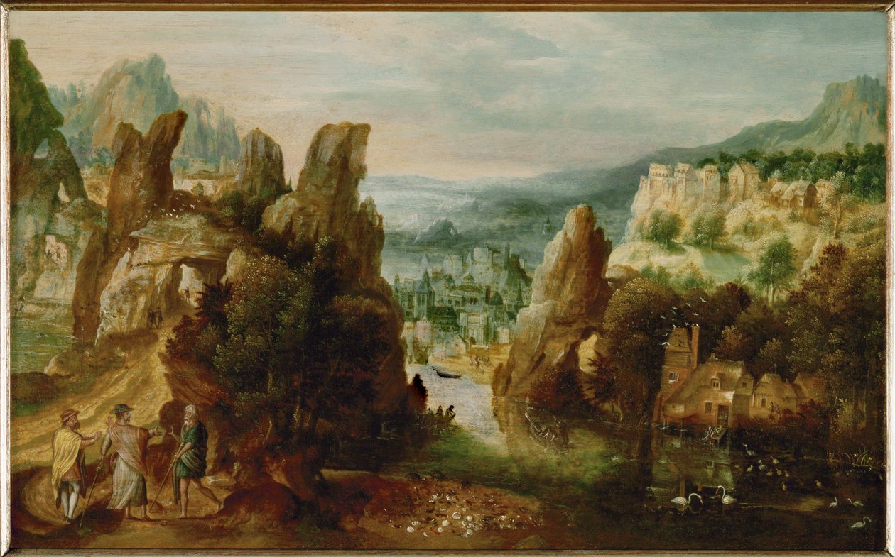 Landschaft mit den Aposteln auf dem Weg nach Emmaus von Herri met de (c.1510-p.1550) Bles