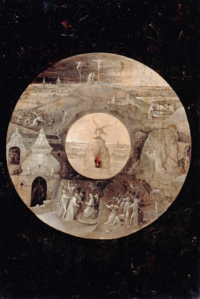 Heiliger Johannes der Evangelist auf Patmos Rückseite. Die Passion Christi von Hieronymus Bosch