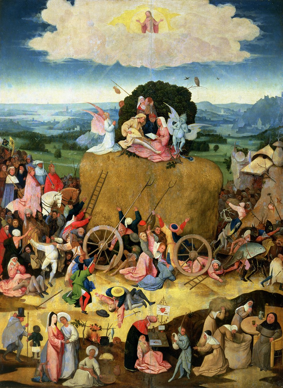 Der Heuwagen: zentrales Panel des Triptychons, ca. 1500 von Hieronymus Bosch