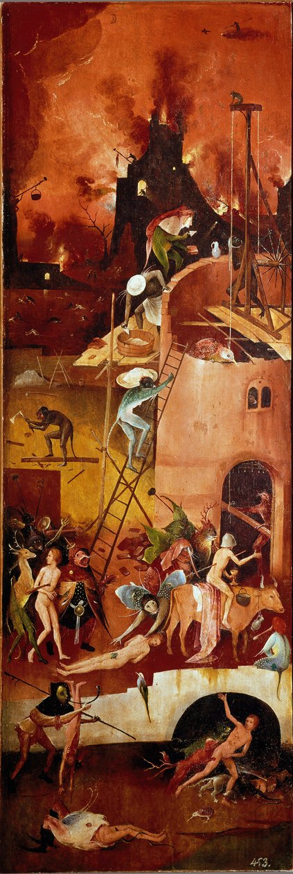 Das Heuwagen-Triptychon: höllische Bauten. Rechte Innentafel. Von ...