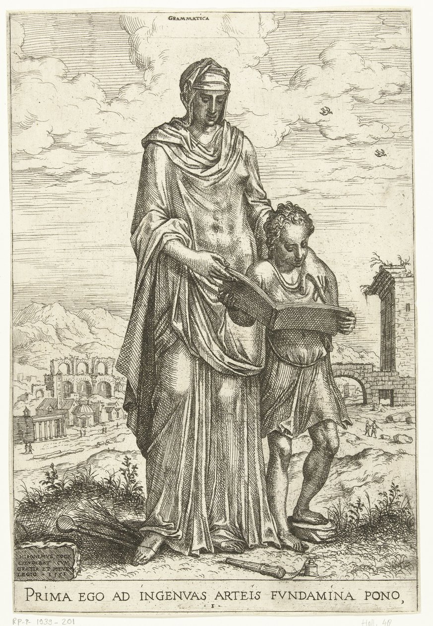 Grammatik (Vrije kunsten en Minerva, Apollo en Industria) von Hieronymus Cock