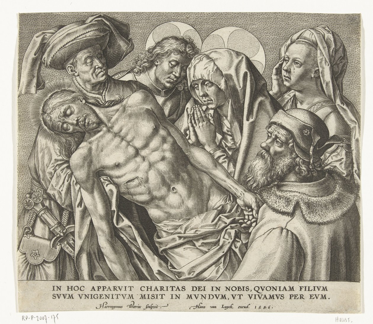 Der Leichnam des toten Christus wird getragen von Hieronymus Wierix