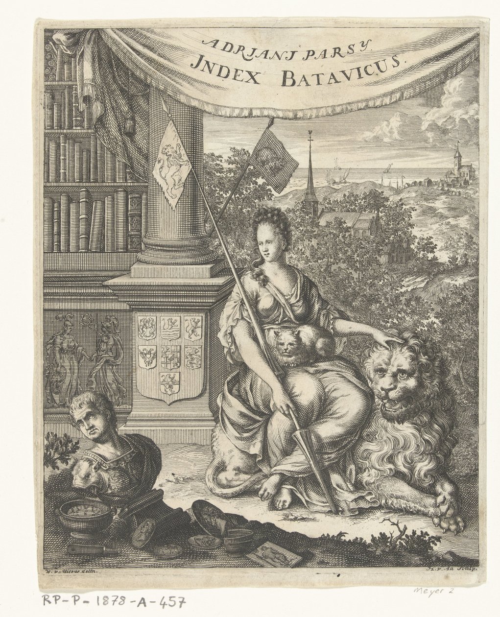 Titelseite für Index Batavicus, oder Namensverzeichnis der Batavischen und Holländischen Schriftsteller von Hillebrand van der Aa