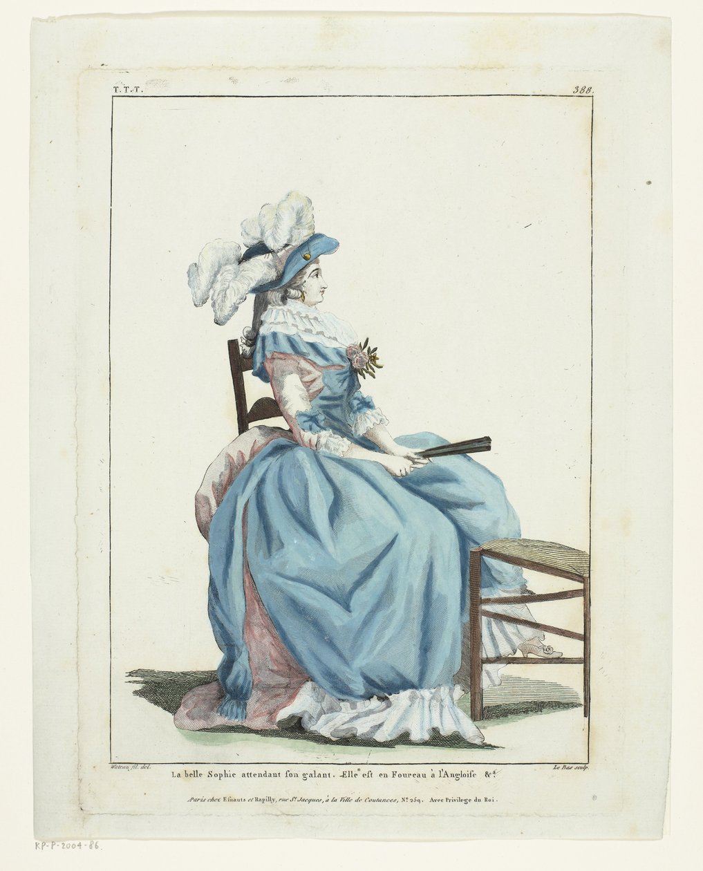 Gallerie des Modes et Costumes Français 1787, TTT.388: La belle Sophie attendant... von Hippolyte Le Bas