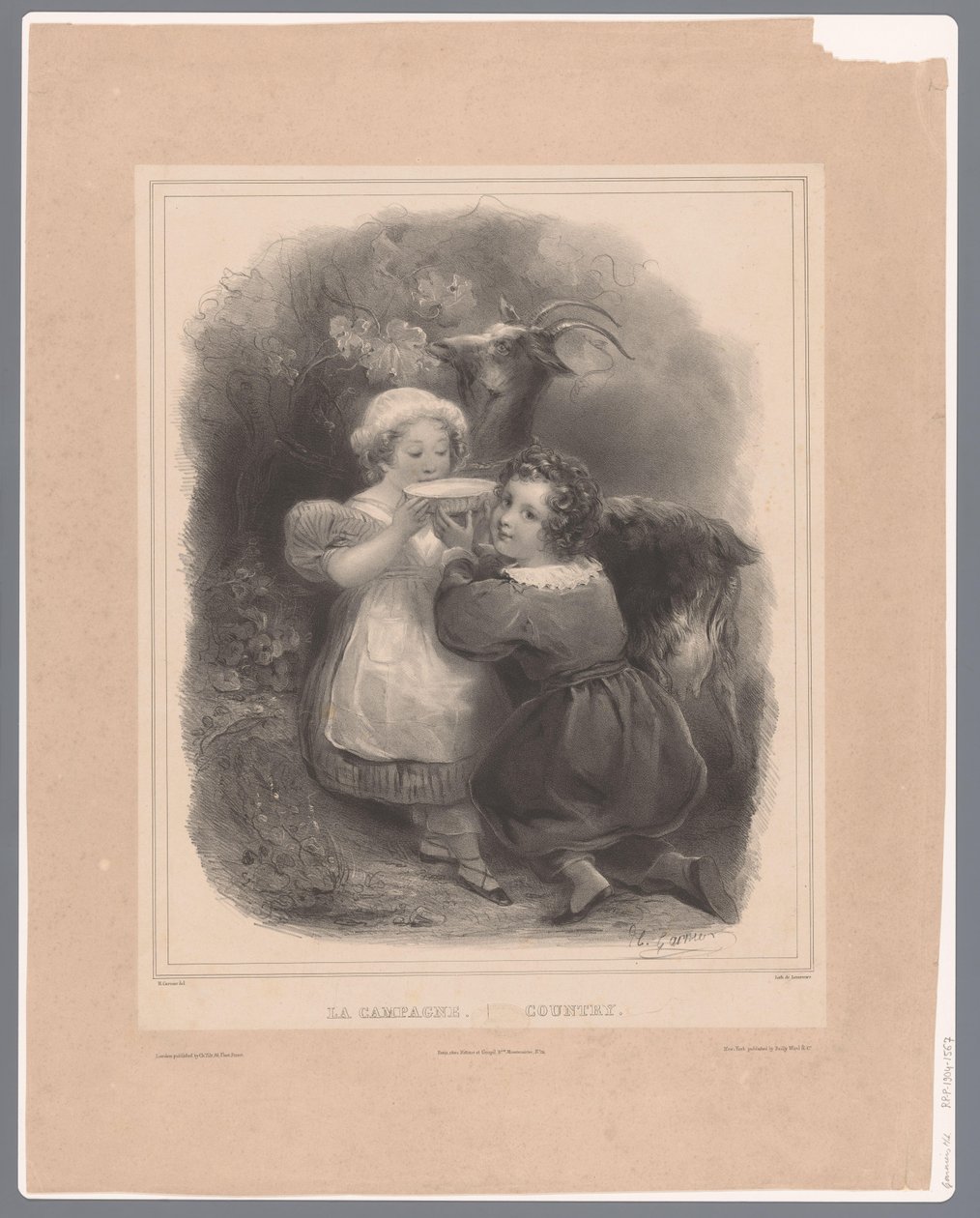 Zwei Kinder trinken Ziegenmilch (La Campagne) von Hippolyte Louis Garnier