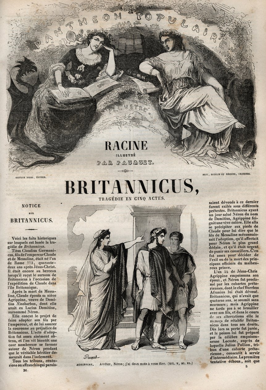Britannicus Tragödie in fünf Akten - Gravur in „Werke von Jean Racine“ illustriert von Pauquet und mit einer Notiz von Emile de La Bédollière - 1851 von Hippolyte Louis Pauquet