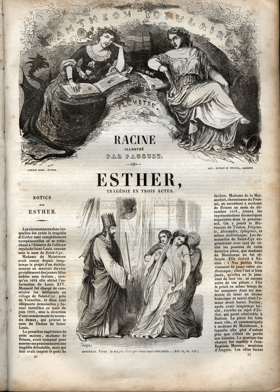 Illustration für „Esther“ von Jean Racine - Gravur in „Werke von Jean Racine“ illustriert von Pauquet und mit einer Notiz von Emile de La Bedolliere - 1851 von Hippolyte Louis Pauquet