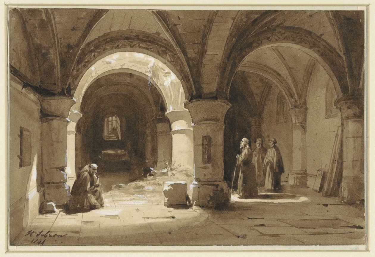 Klostergewölbe mit Mönchen von Hippolyte Victor Valentin Sebron
