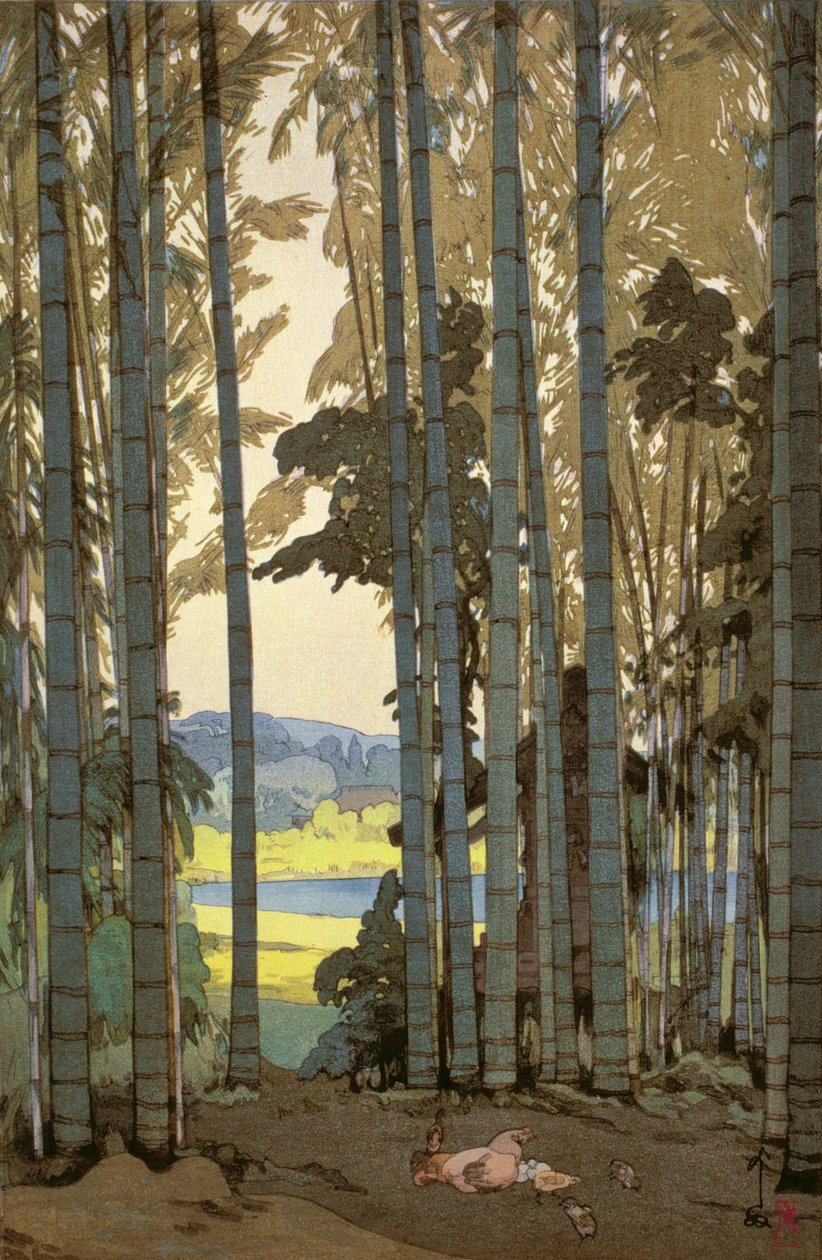 Hühner im Bambuswald von Hiroshi Yoshida