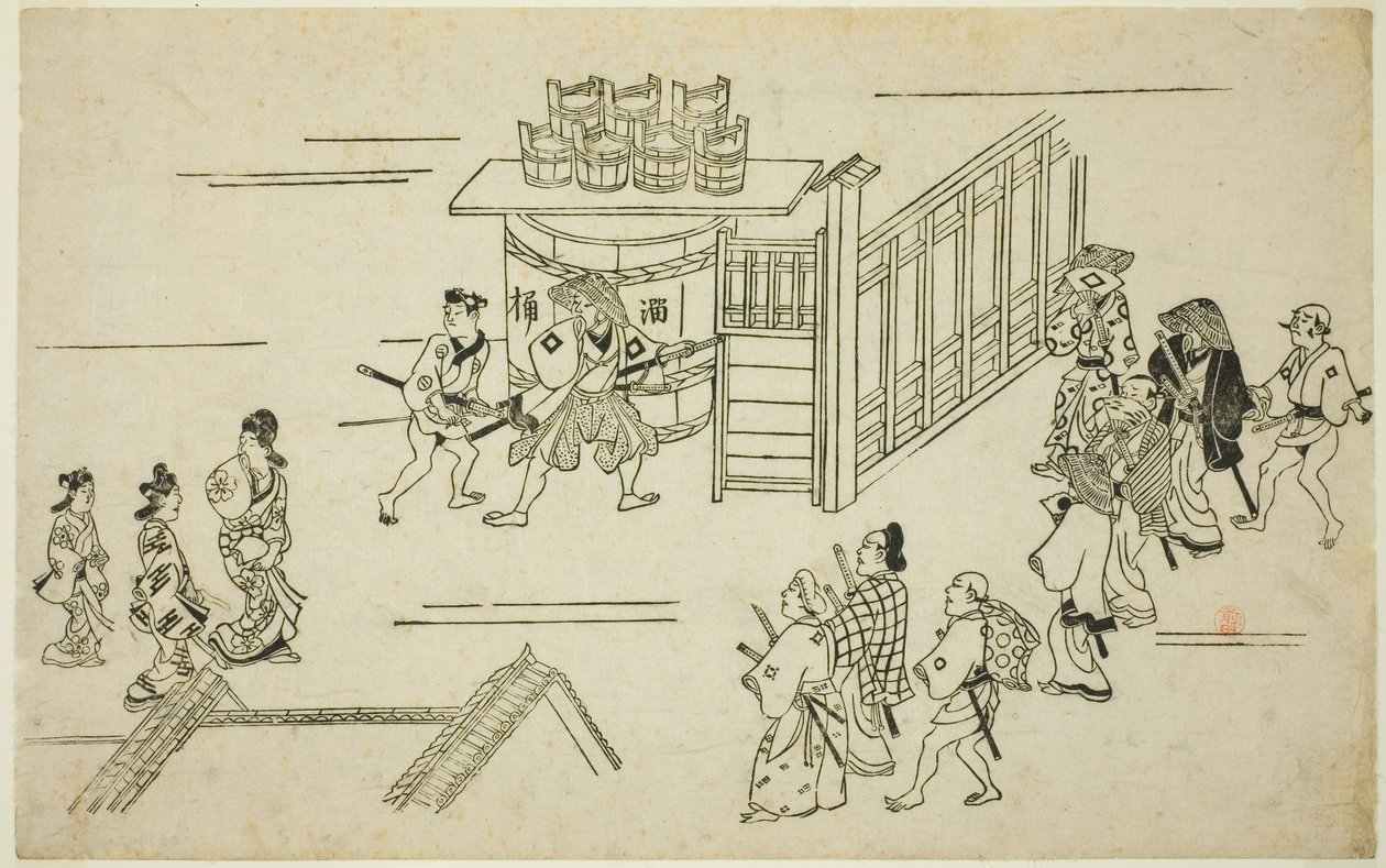 Eingang zu Ageyacho, aus der Serie "Das Erscheinungsbild von Yoshiwara (Yoshiwara no tei)" von Hishikawa Moronobu