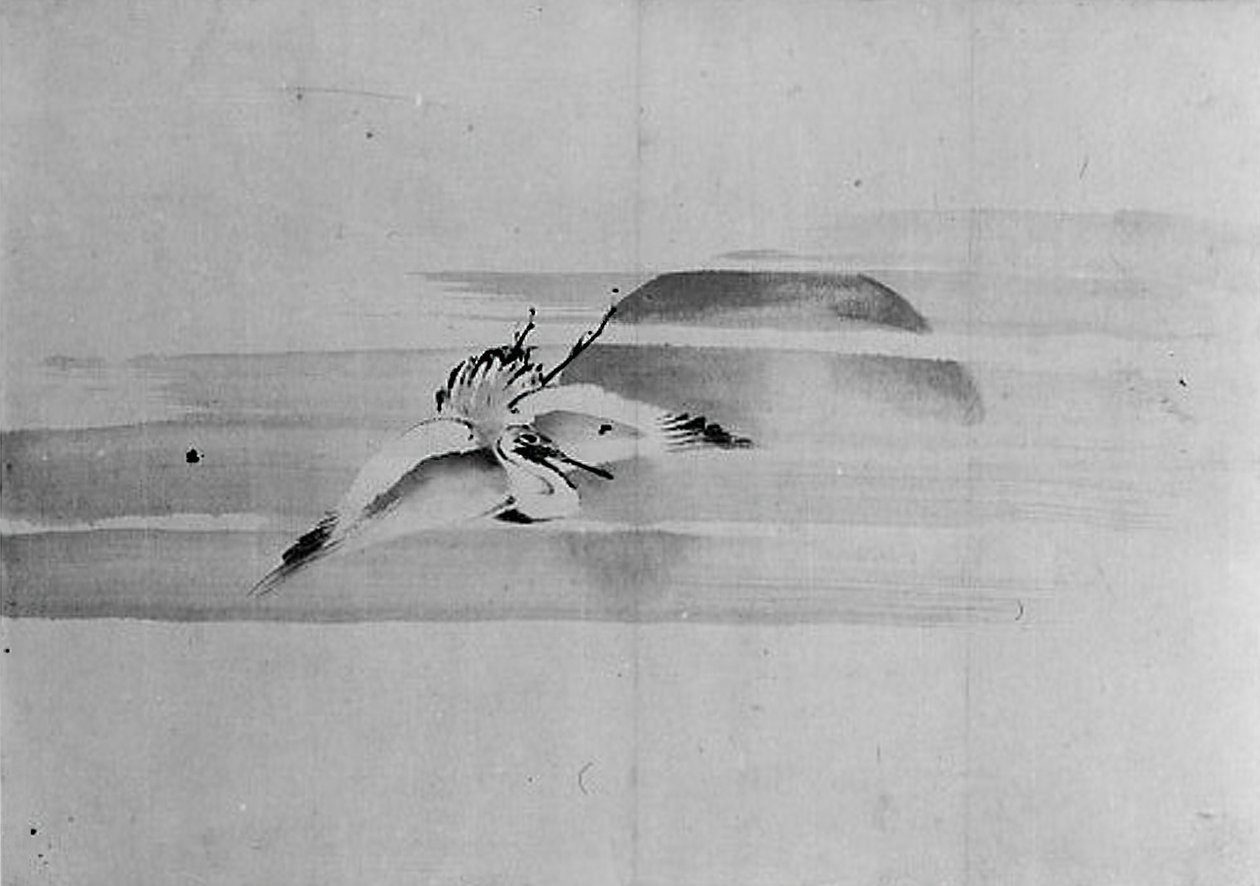 Kranich und Sonne, 19. Jahrhundert von Hokusai School.