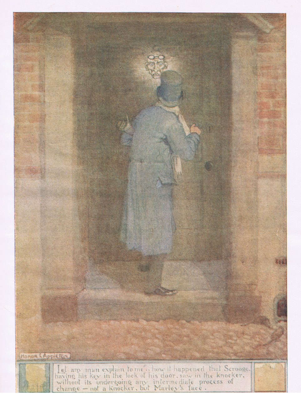 Erkläre mir, wie es geschah, dass Scrooge seinen Schlüssel im Türschloss hatte, aber kein Türklopfer, sondern Marleys Gesicht von Honor Charlotte Appleton