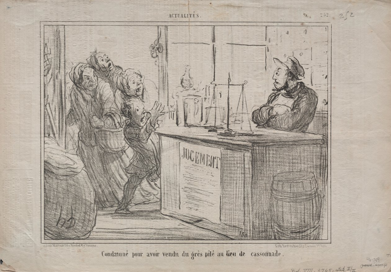 Tatsachen (Nr. 252): Verurteilt, weil er einen Sandhaufen anstelle von feuchtem braunem Zucker verkauft hat von Honoré Daumier
