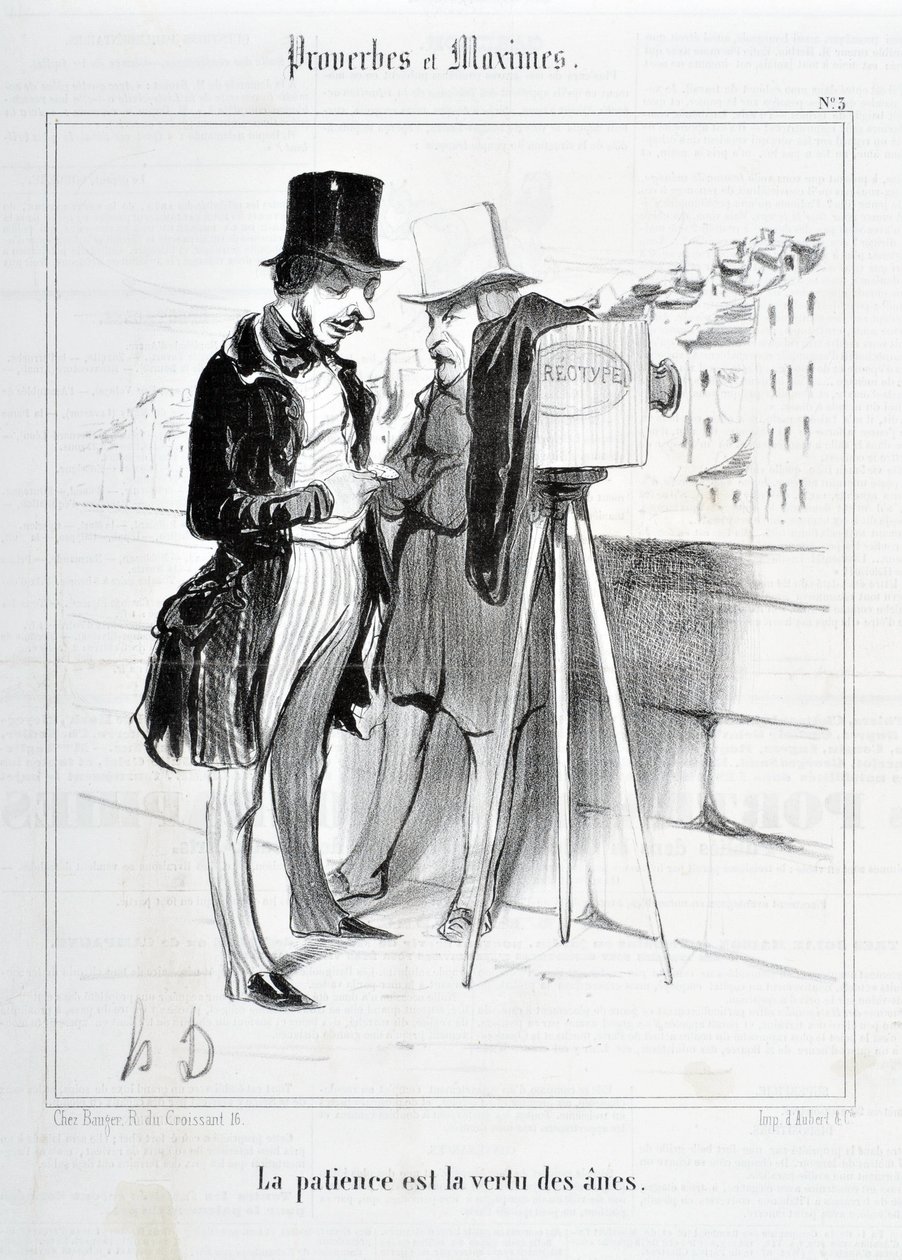 Charivari von 1840: Serie PROVERBES ET MAXIMES. Geduld ist die Tugend der Esel. MUSEE DES BEAUX ARTS - PALAIS LONGCHAMP, MARSEILLE von Honoré Daumier