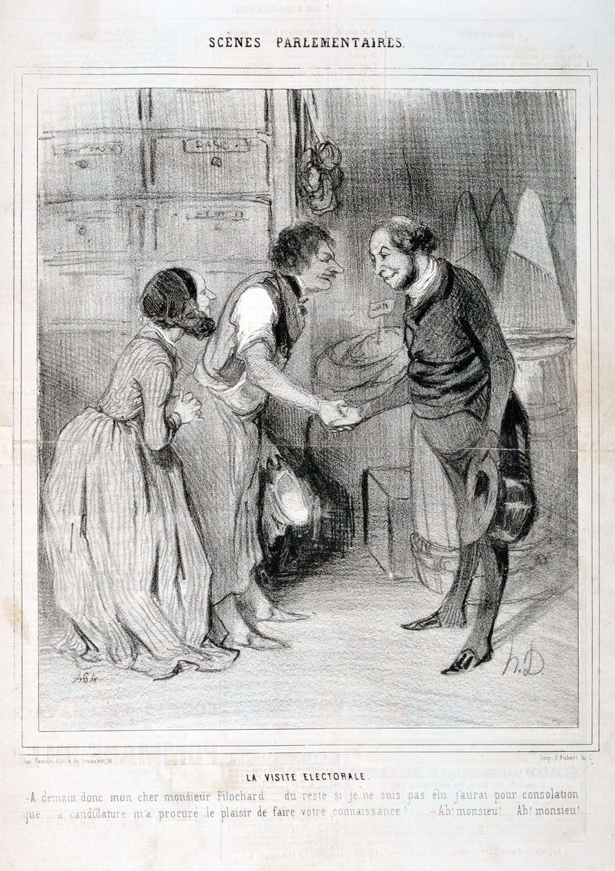 Werk von Honore Daumier (1843): Serie SCENES PARLIAMENTARY. Der Wahlbesuch von Honoré Daumier