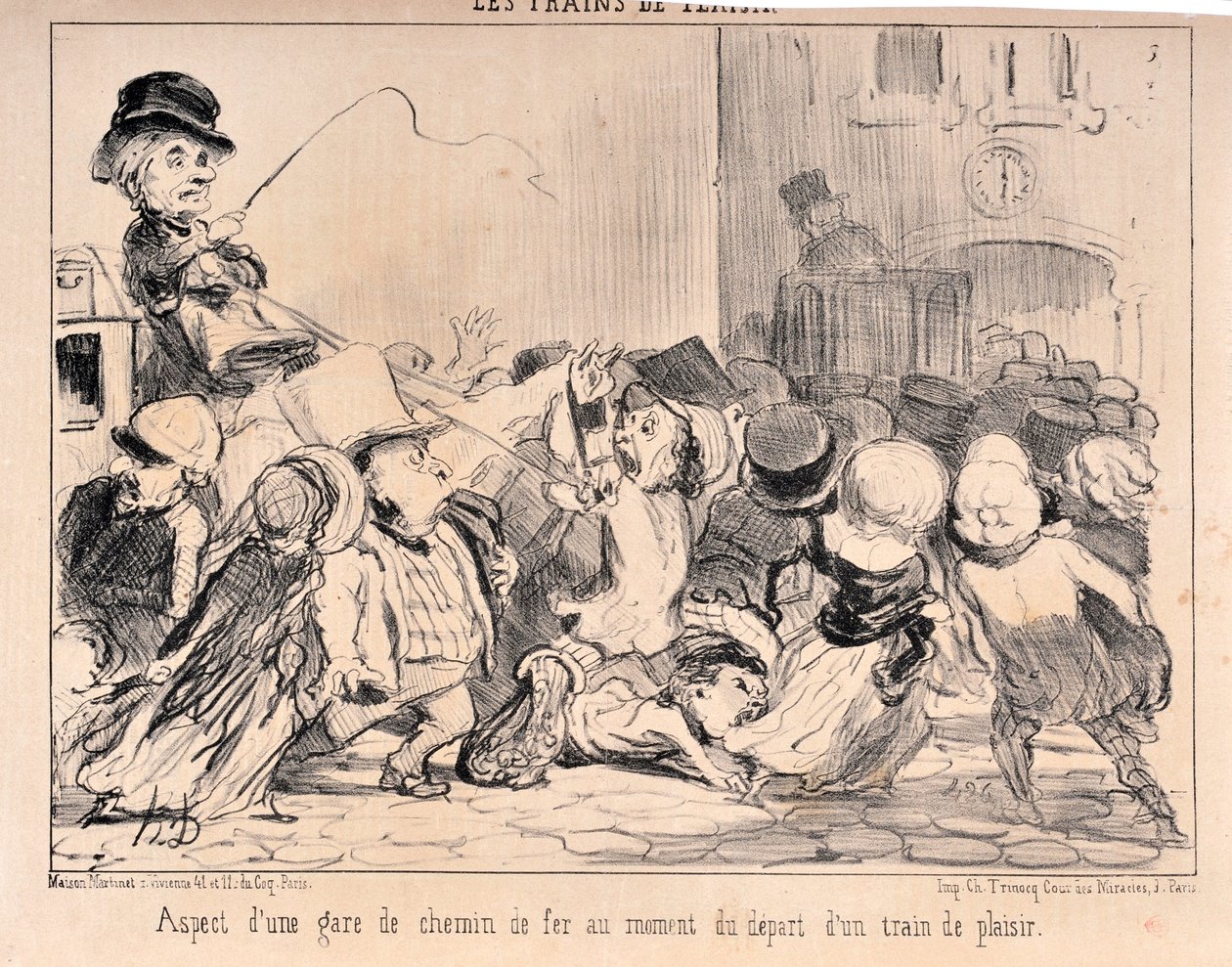 Serie „Die Vergnügungszüge“. „Erscheinung eines Bahnhofs zur Abfahrtszeit eines Vergnügungszuges“. von Honoré Daumier