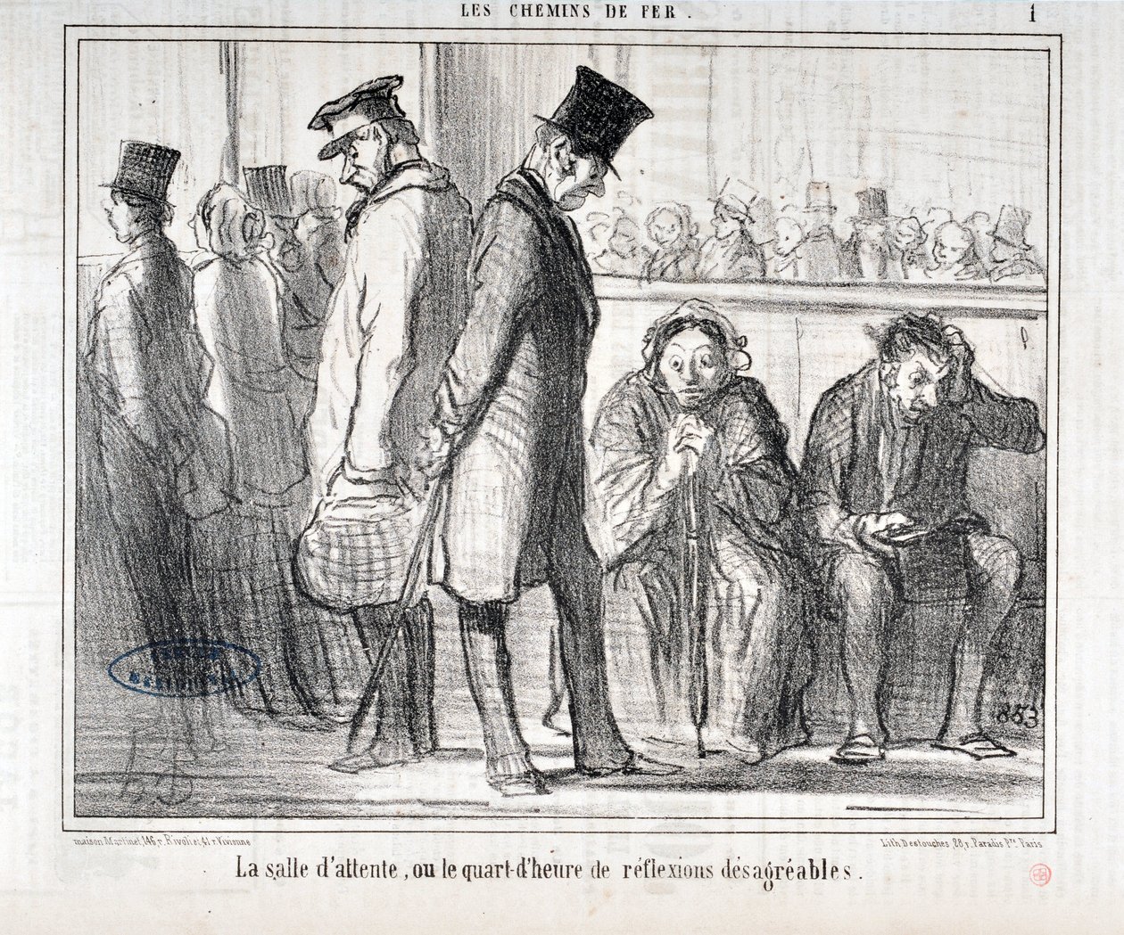Werk von Honore Daumier (1808-1879). Charivari stammt aus dem Jahr 1855: Serie LES Chemins de fer - Der Warteraum oder das Viertelstunde der unangenehmen Reflexionen. MUSEE DES BEAUX ARTS - PALAIS LONGCHAMP, MARSEILLE von Honoré Daumier