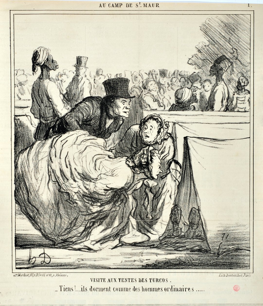 Besuch der Zelte der Turcos. - Hier!... Sie schlafen wie gewöhnliche Menschen... von Honoré Daumier