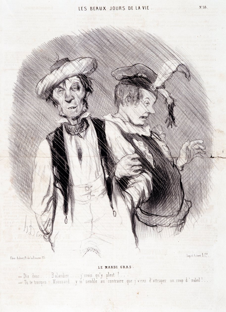 Karikatur über zwei Alkoholiker: Serie „Les Beaux Days de la Vie“: „Der Faschingsdienstag...“. Gravur von Honore Daumier (1808-1879). Auszug aus der Zeitung „Le Charivari“ vom 9. August von Honoré Daumier